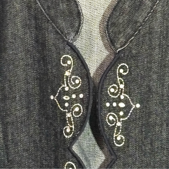 ADDITIONS CHICO’S - FITS LIKE A MEDIUM- DARK WASH DENIM - SCALLOPS & SEQUIN B7 - Picture 4 of 14